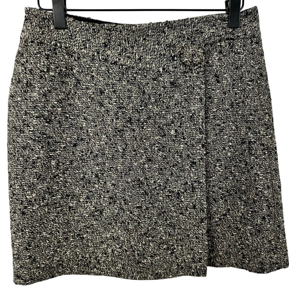 INC International Concepts Metallic Gold Tweed Mini Skirt Black Wool Blend Sz 2
